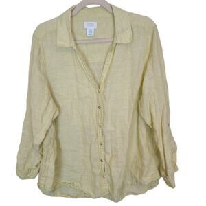 Sigrid Olsen Linen Blouse Women 2X Yellow Lagenlook Resort Coastal Euro Summer